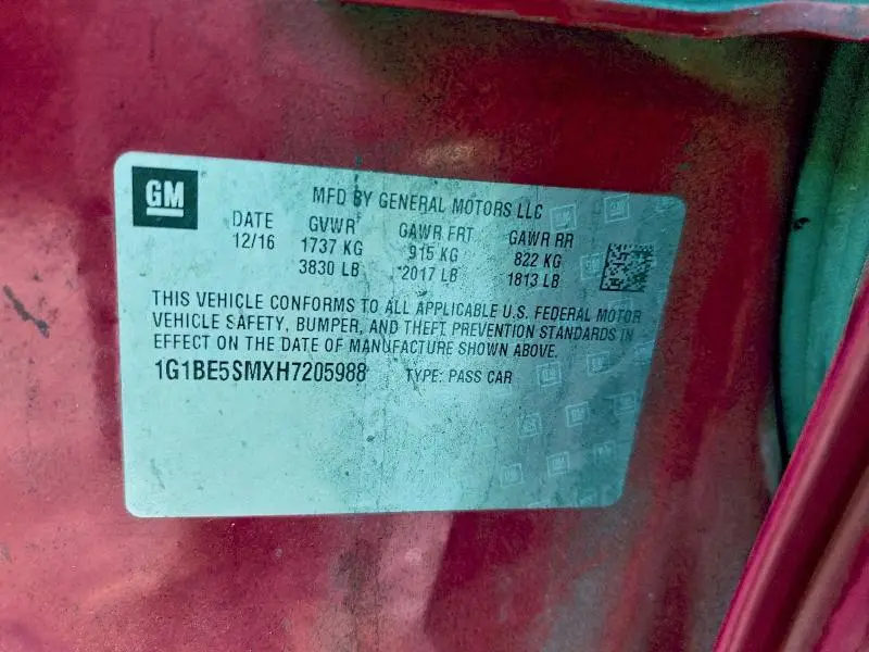 2017 CHEVROLET CRUZE LT  