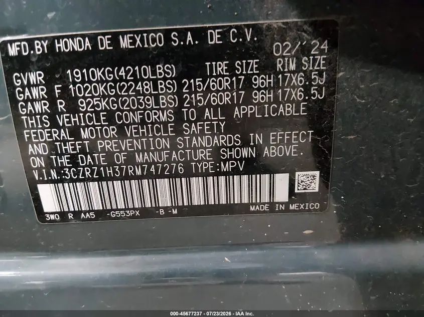 2024 HONDA HR-V 2WD LX