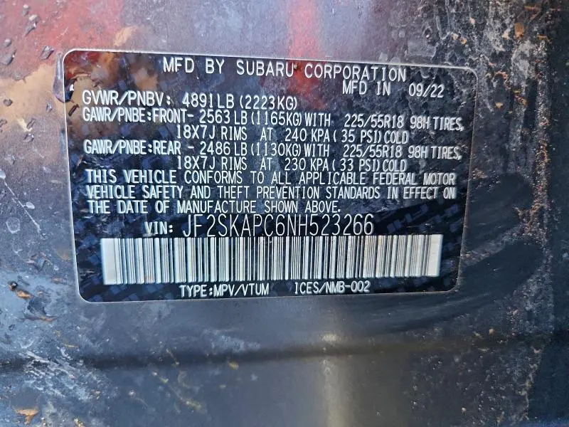 2022 SUBARU FORESTER LIMITED  