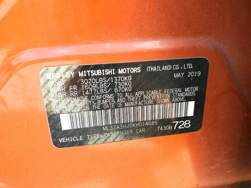 2019 MITSUBISHI MIRAGE ES  