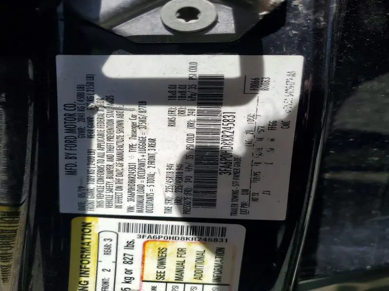 2019 FORD FUSION SE  