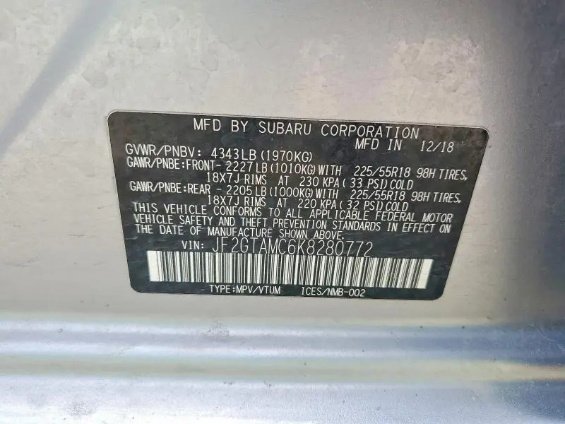 2019 SUBARU CROSSTREK LIMITED  