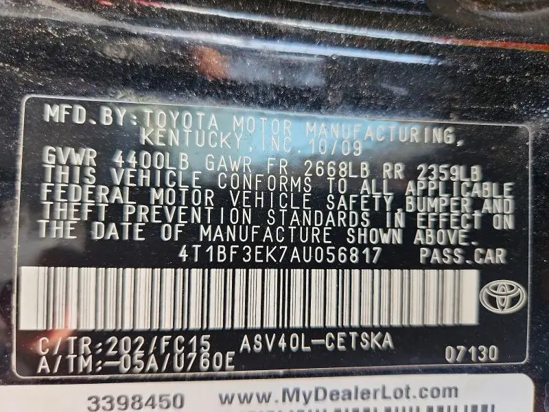 2010 TOYOTA CAMRY BASE  