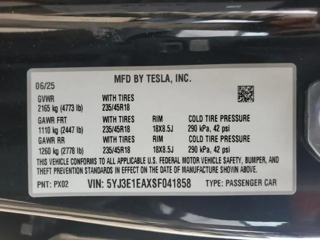 2025 TESLA MODEL 3   