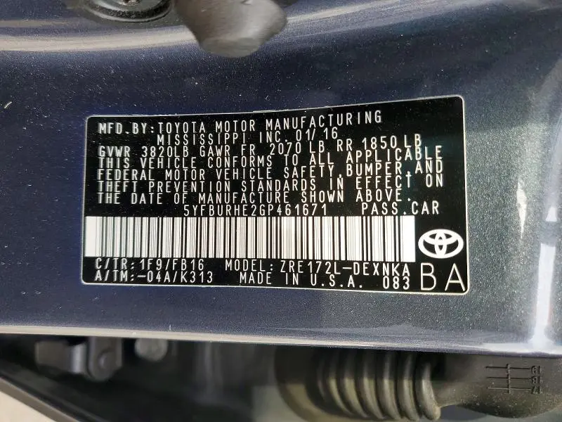 2016 TOYOTA COROLLA LE  