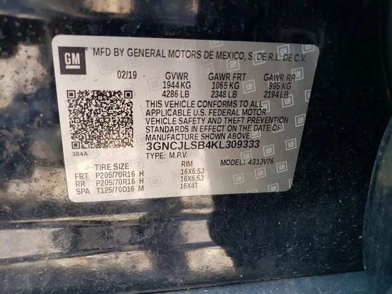 2019 CHEVROLET TRAX 1LT  