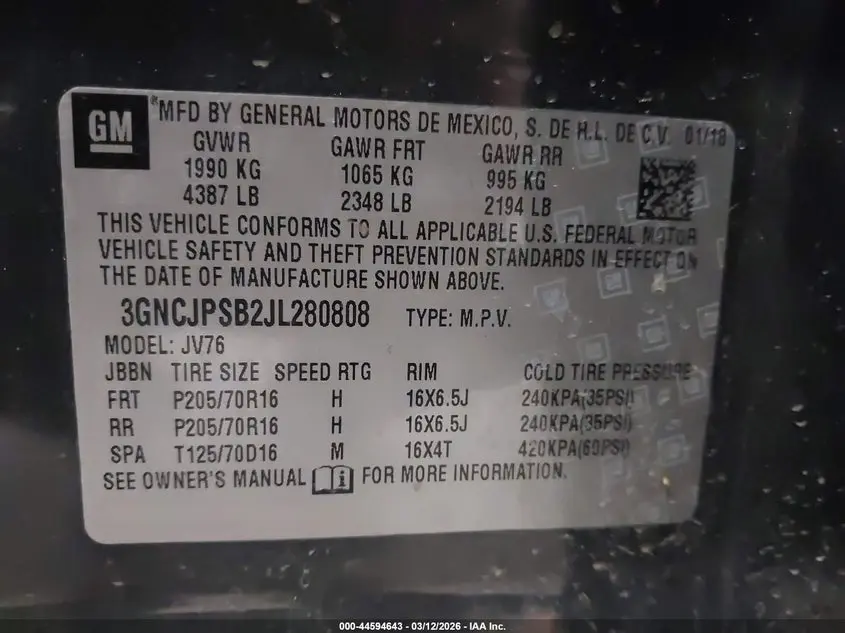 2018 CHEVROLET TRAX LT