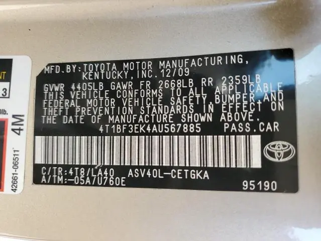 2010 TOYOTA CAMRY BASE  