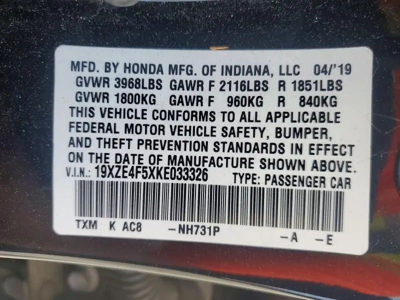 2019 HONDA INSIGHT EX  