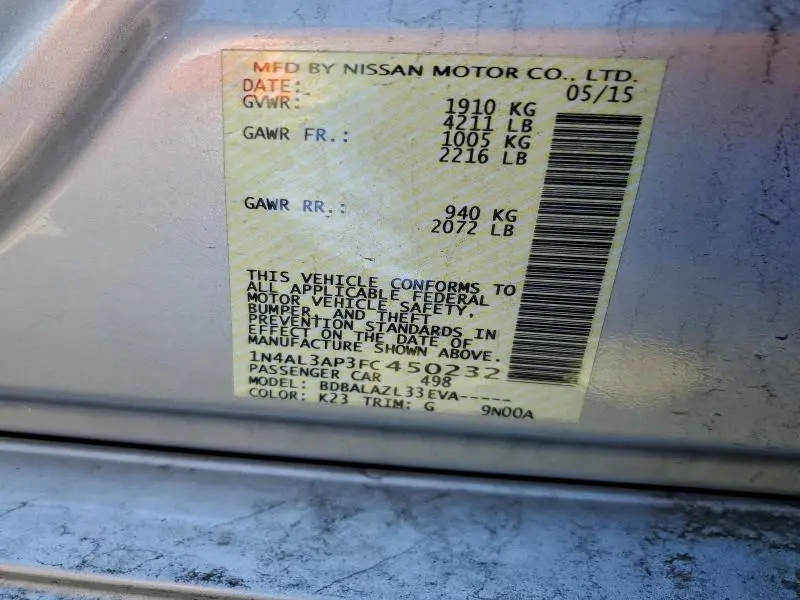 2015 NISSAN ALTIMA 2.5  