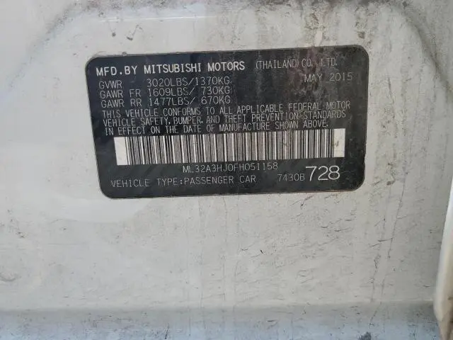 2015 MITSUBISHI MIRAGE DE  