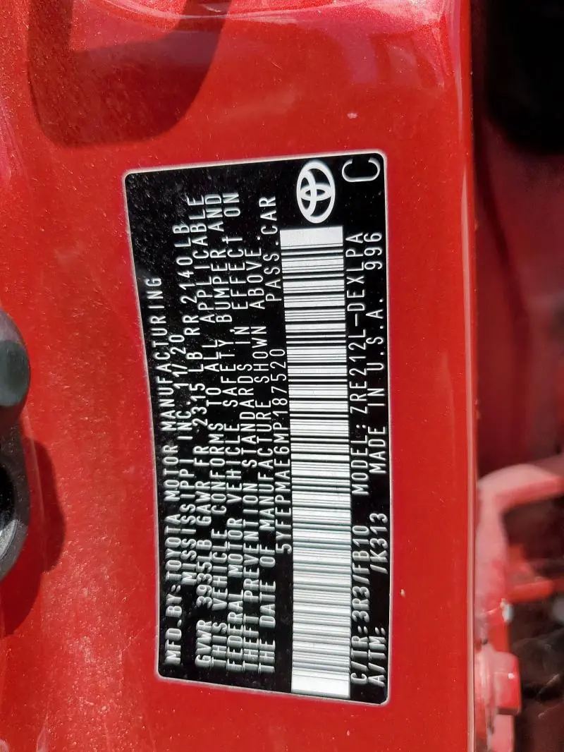 2021 TOYOTA COROLLA LE  