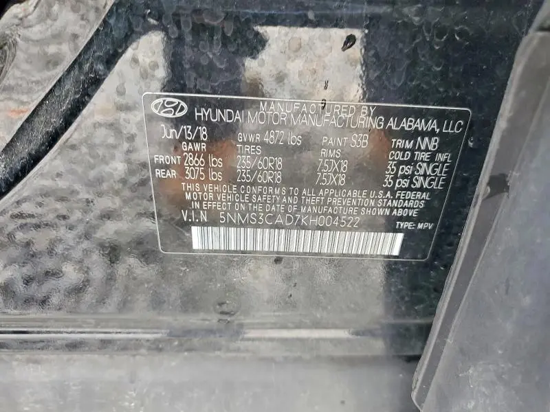 2019 HYUNDAI SANTA FE SEL PLUS 2.4L  