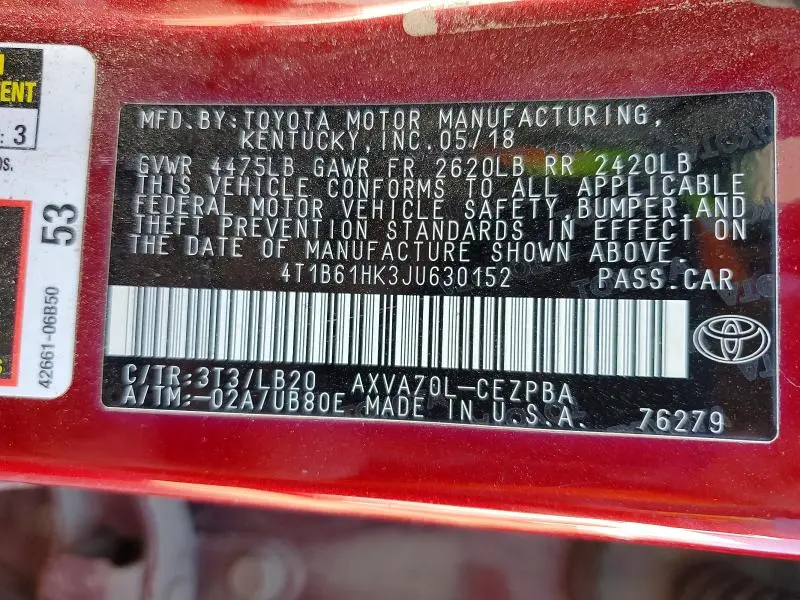2018 TOYOTA CAMRY XSE  