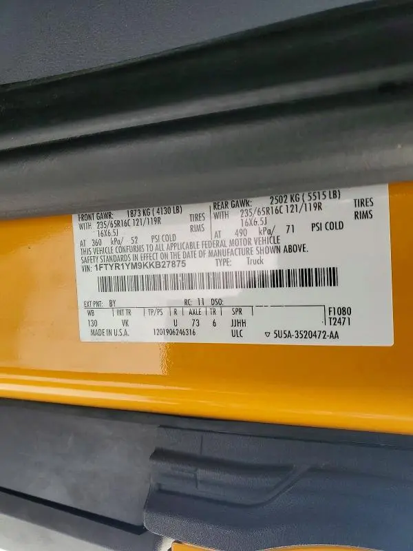 2019 FORD TRANSIT T-250 CARGO - R&D - PRIOR FLEET