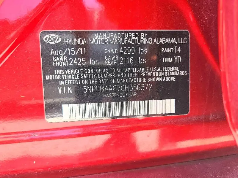 2012 HYUNDAI SONATA GLS  