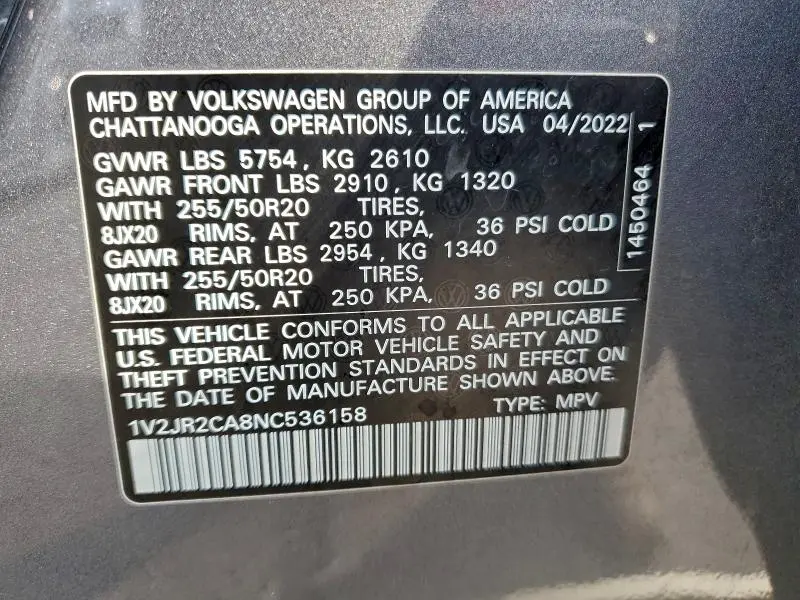 2022 VOLKSWAGEN ATLAS SE  