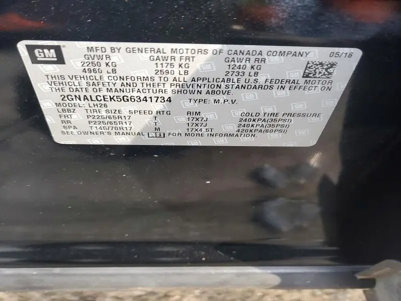 2016 CHEVROLET EQUINOX LT  