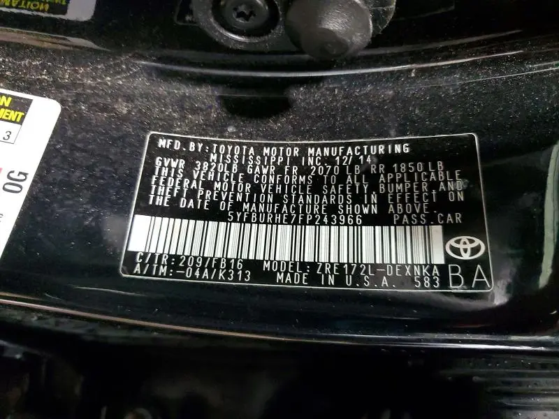 2015 TOYOTA COROLLA LE  