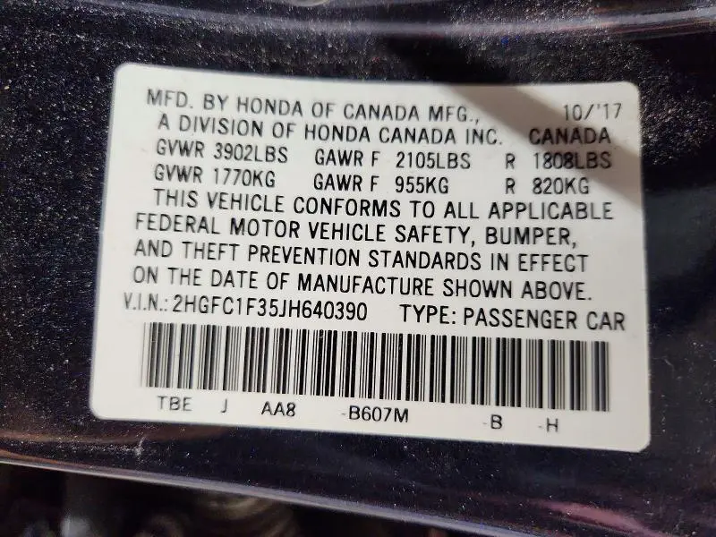 2018 HONDA CIVIC EX  
