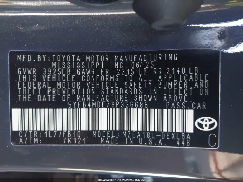 2025 TOYOTA COROLLA LE