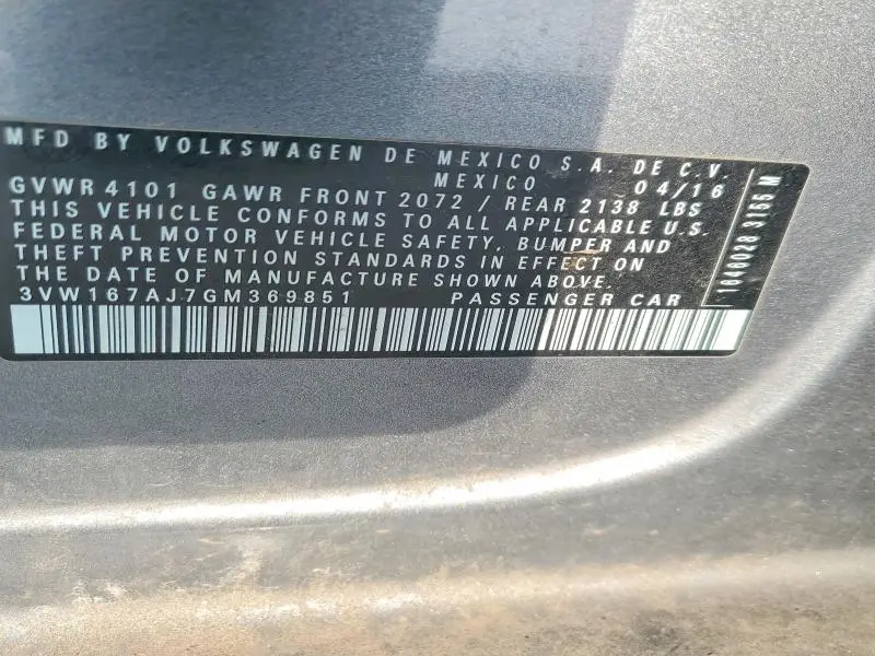 2016 VOLKSWAGEN JETTA S  