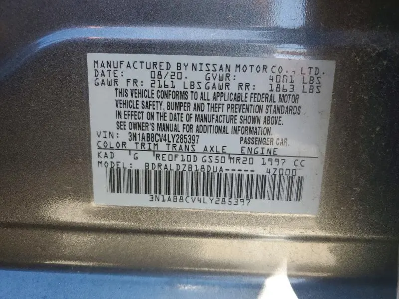 2020 NISSAN SENTRA SV  