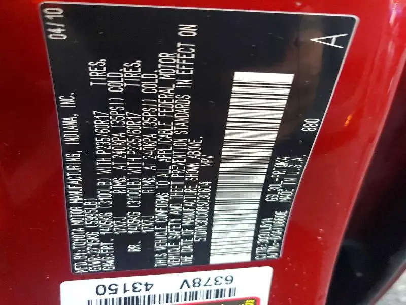2011 TOYOTA SIENNA XLE 8-PASSENGER  