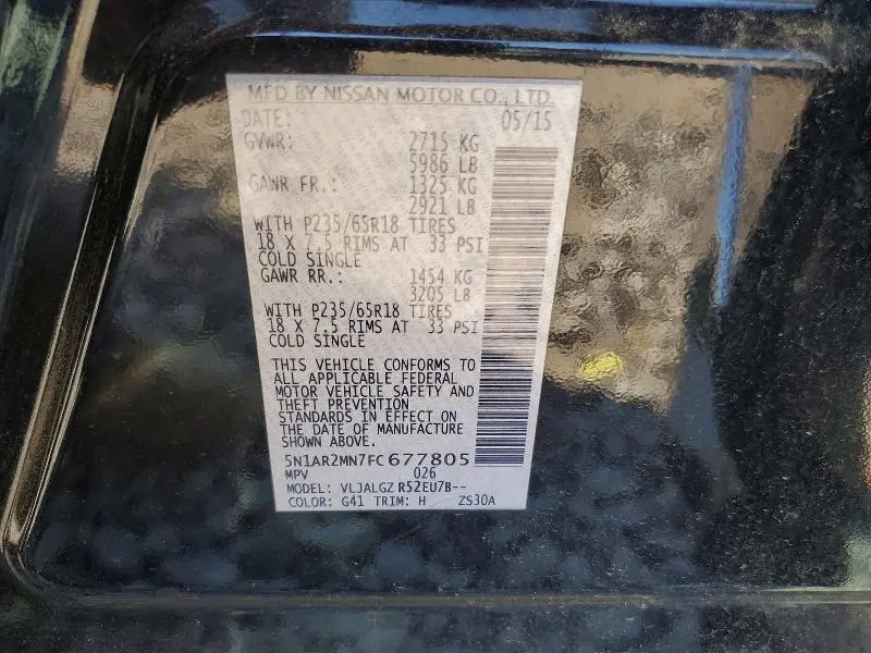 2015 NISSAN PATHFINDER SL  