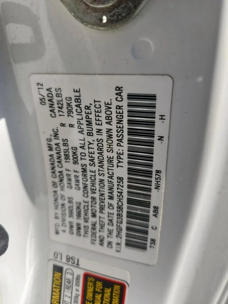 2012 HONDA CIVIC LX  