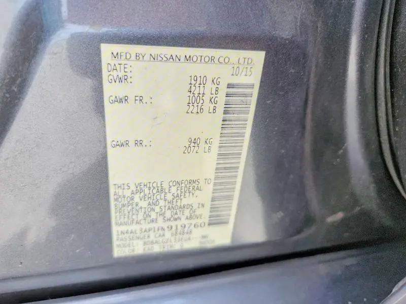 2015 NISSAN ALTIMA 2.5 S  