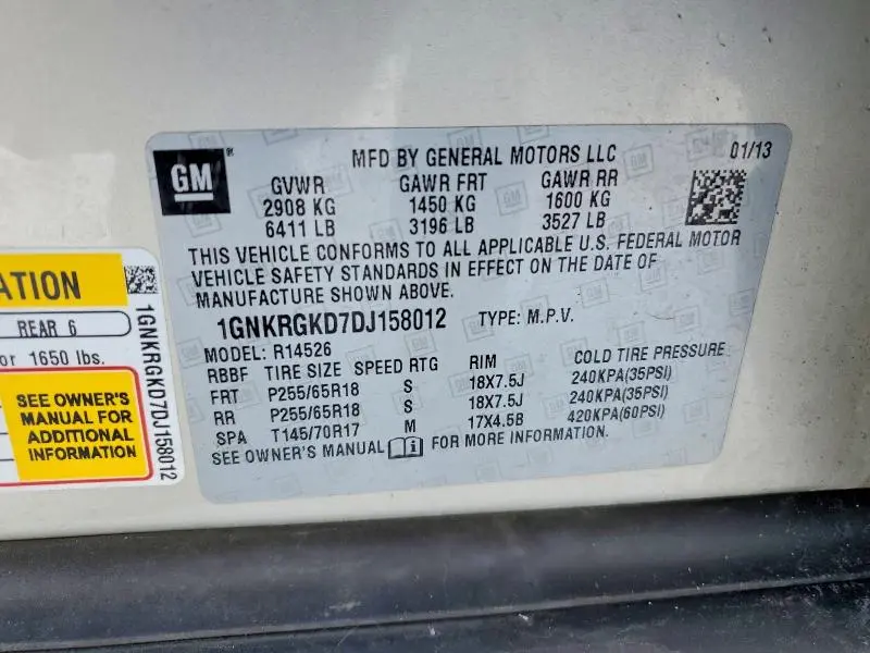 2013 CHEVROLET TRAVERSE LT  