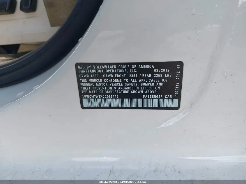 2012 VOLKSWAGEN PASSAT 3.6L V6 SEL PREMIUM