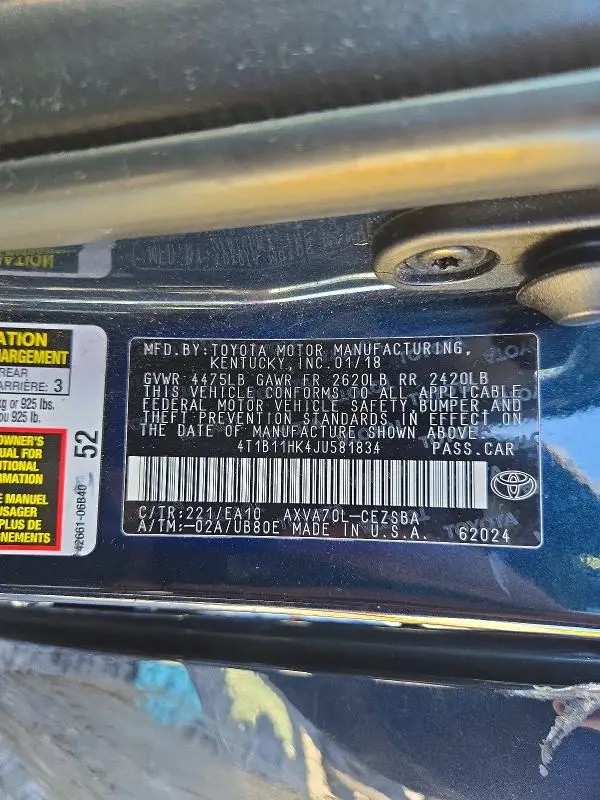 2018 TOYOTA CAMRY SE  