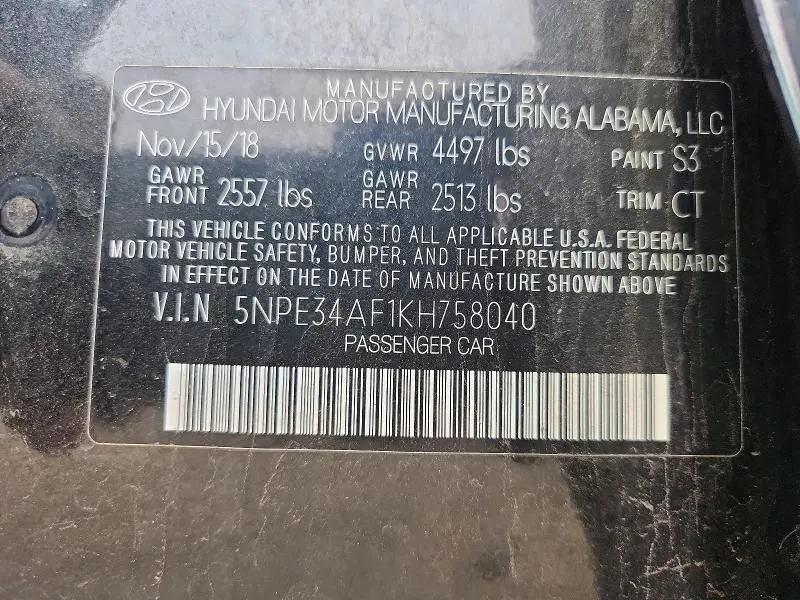 2019 HYUNDAI SONATA LIMITED  