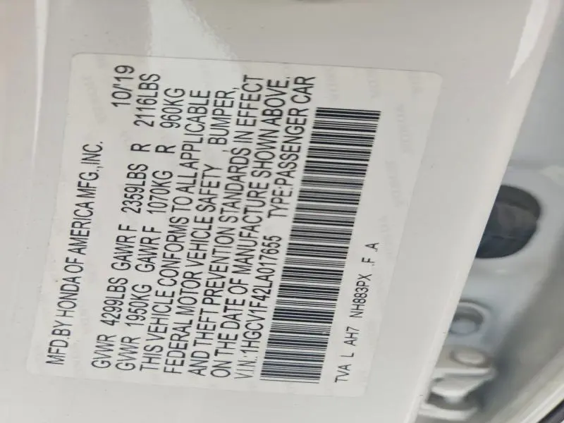 2020 HONDA ACCORD EX  