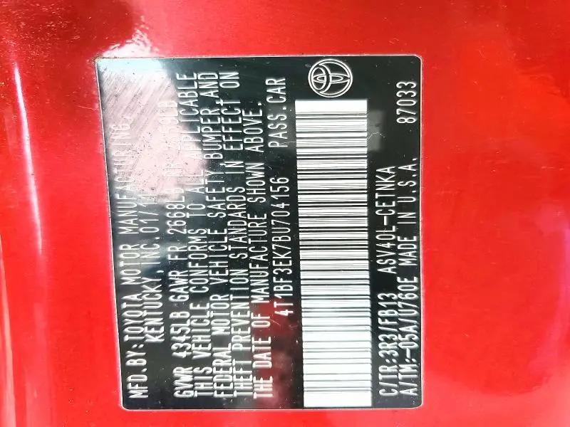 2011 TOYOTA CAMRY BASE  