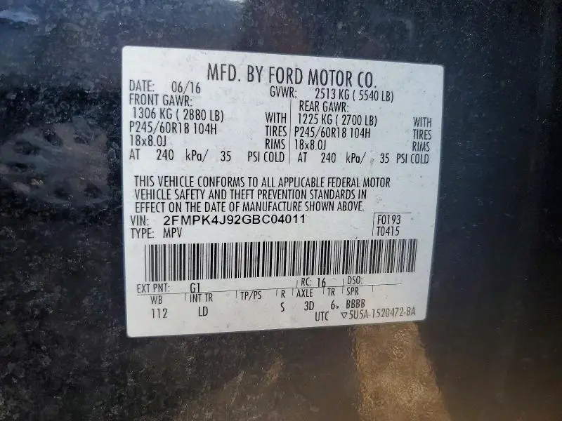 2016 FORD EDGE SEL  