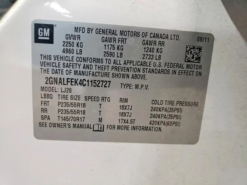 2012 CHEVROLET EQUINOX LTZ  