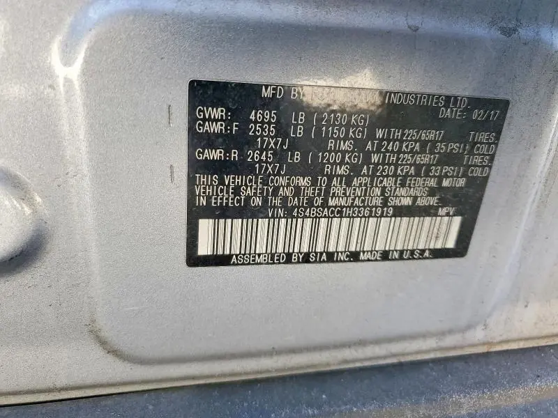 2017 SUBARU OUTBACK 2.5I PREMIUM  