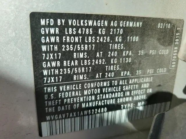 2010 VOLKSWAGEN TIGUAN S  