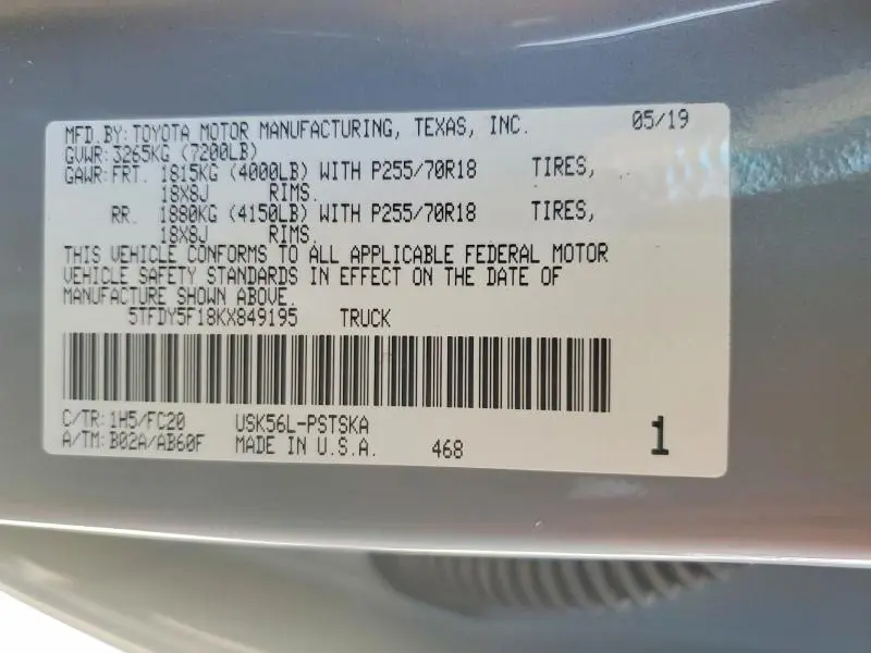 2019 TOYOTA TUNDRA SR5  