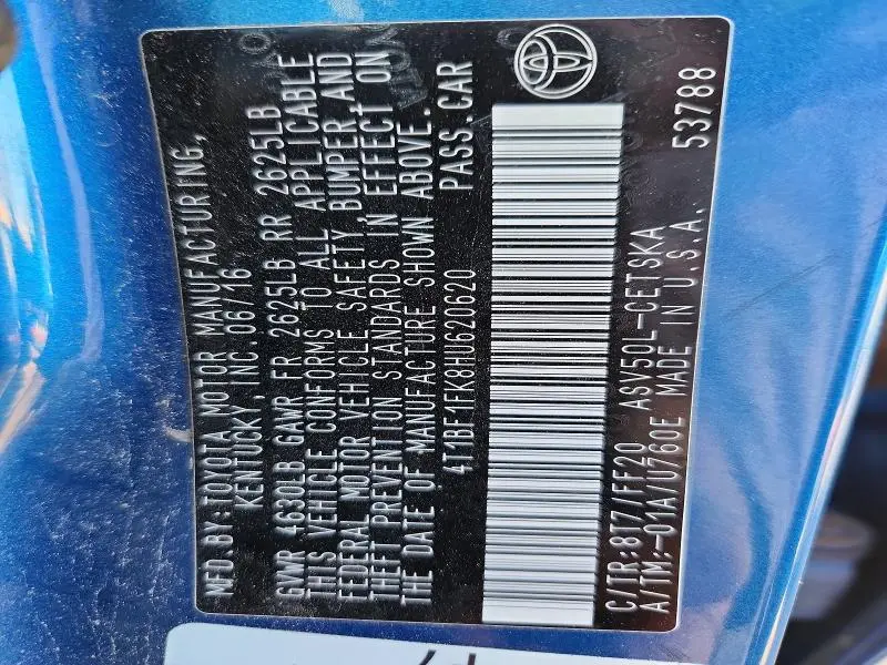 2017 TOYOTA CAMRY SE  