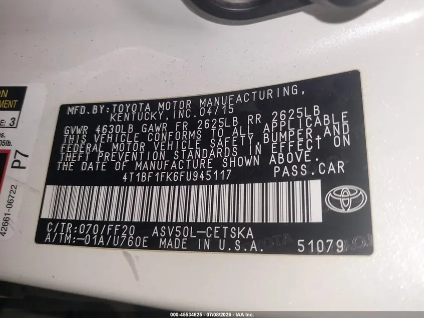 2015 TOYOTA CAMRY SE