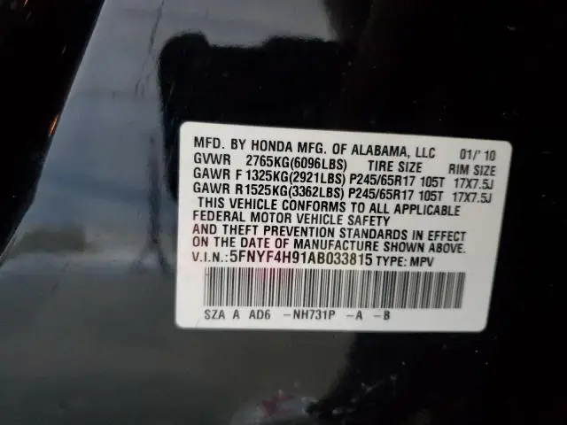 2010 HONDA PILOT TOURING  