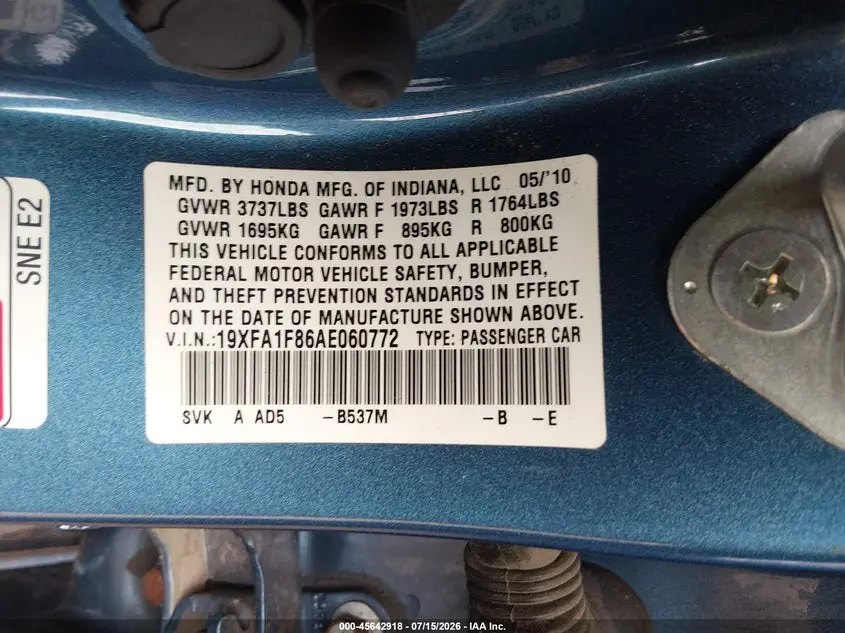 2010 HONDA CIVIC EX