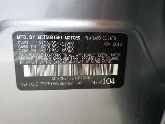 2017 MITSUBISHI MIRAGE G4 ES