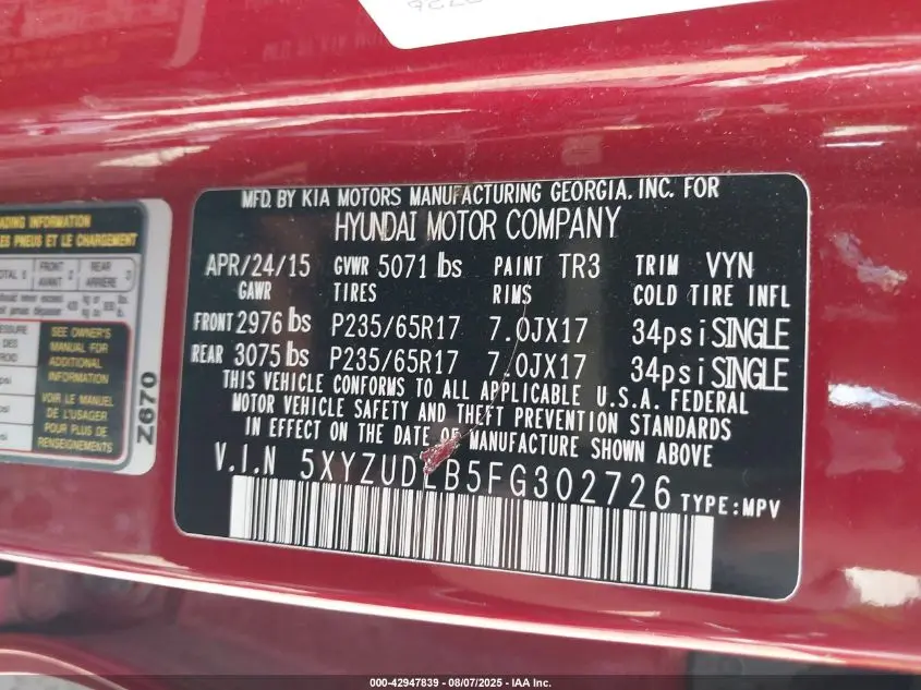 2015 HYUNDAI SANTA FE SPORT 2.4L