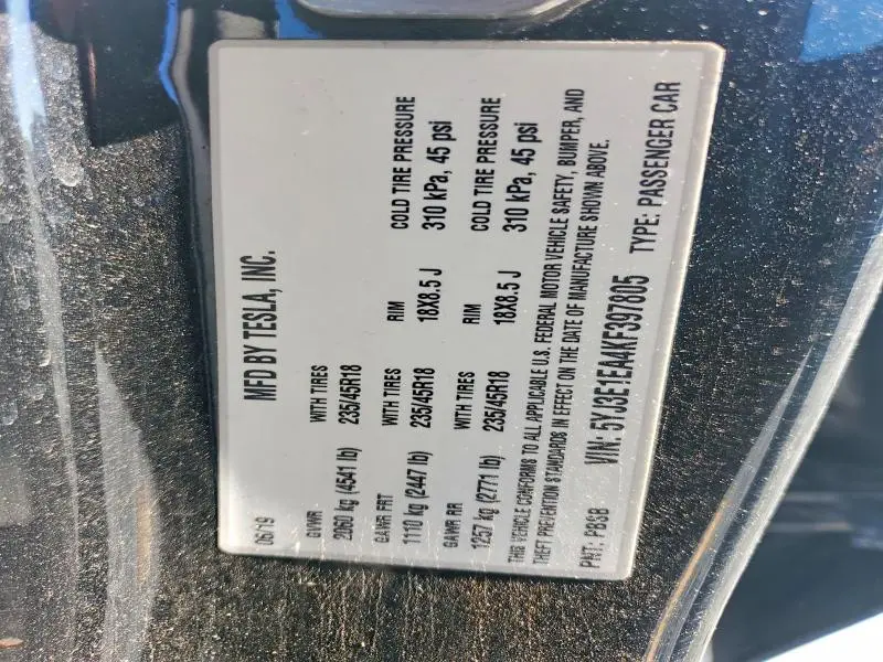 2019 TESLA MODEL 3   