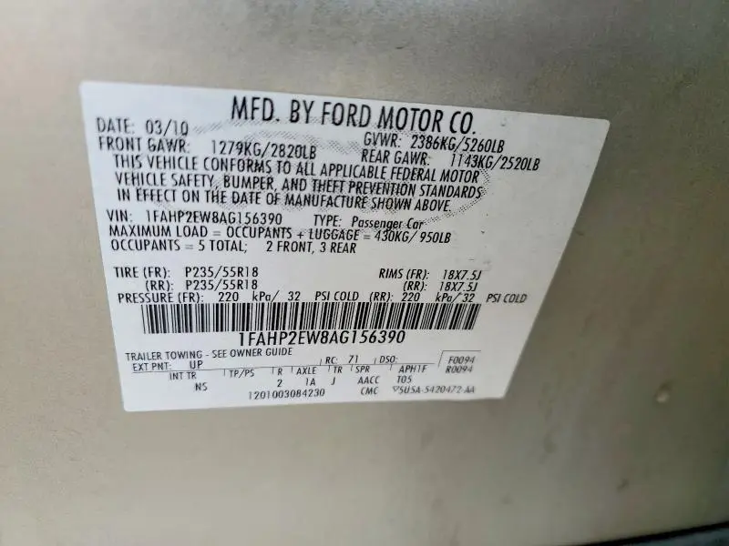 2010 FORD TAURUS SEL  